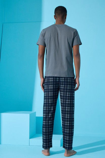 Füme Four Squares Ekose Desenli Kısa Kollu Erkek Pijama Takımı - 5