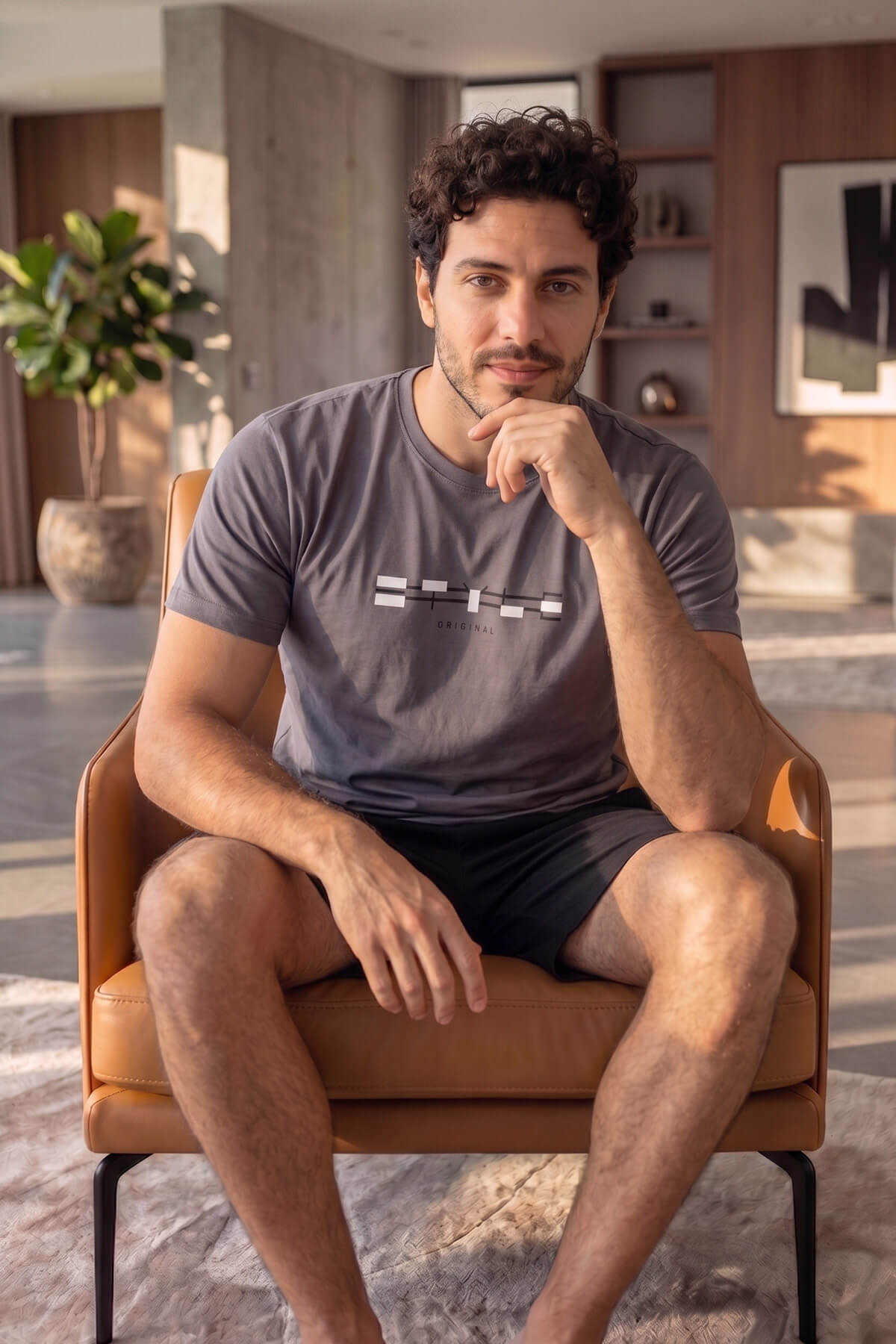 Füme Origi Desenli Kısa Kollu Erkek Pijama Takımı - Pijamaevi (1)