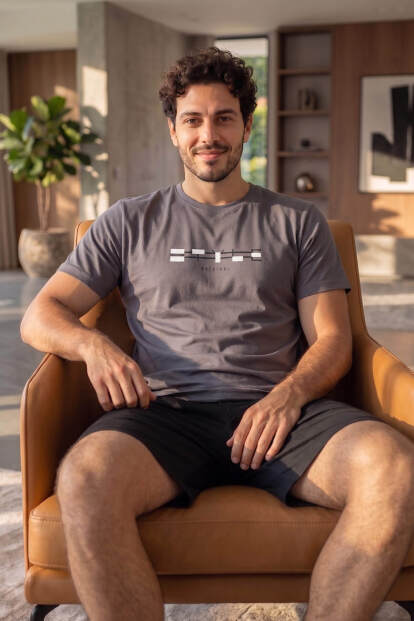 Füme Origi Desenli Kısa Kollu Erkek Pijama Takımı - 3