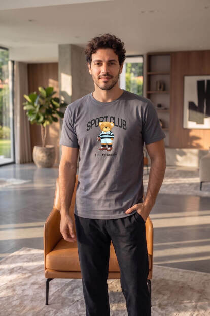 Füme S Club Desenli Kısa Kollu Erkek Pijama Takımı - 5