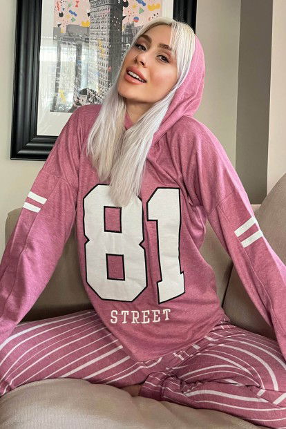 Fuşya 81 Street Desenli Yumoş Örme Pijama Takımı - 1