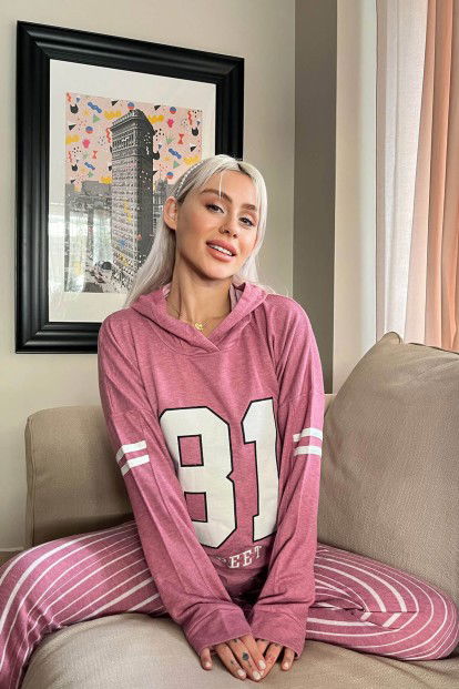 Fuşya 81 Street Desenli Yumoş Örme Pijama Takımı - 2