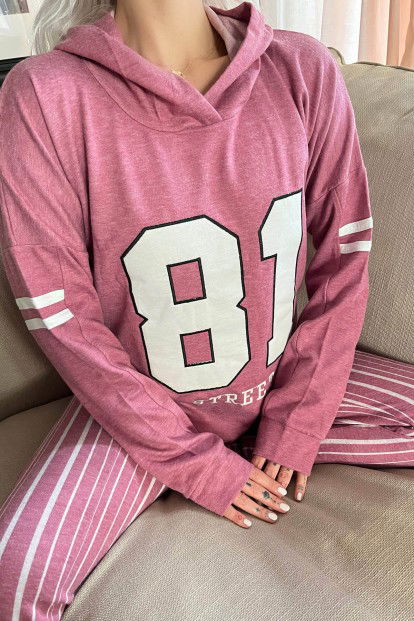 Fuşya 81 Street Desenli Yumoş Örme Pijama Takımı - 5