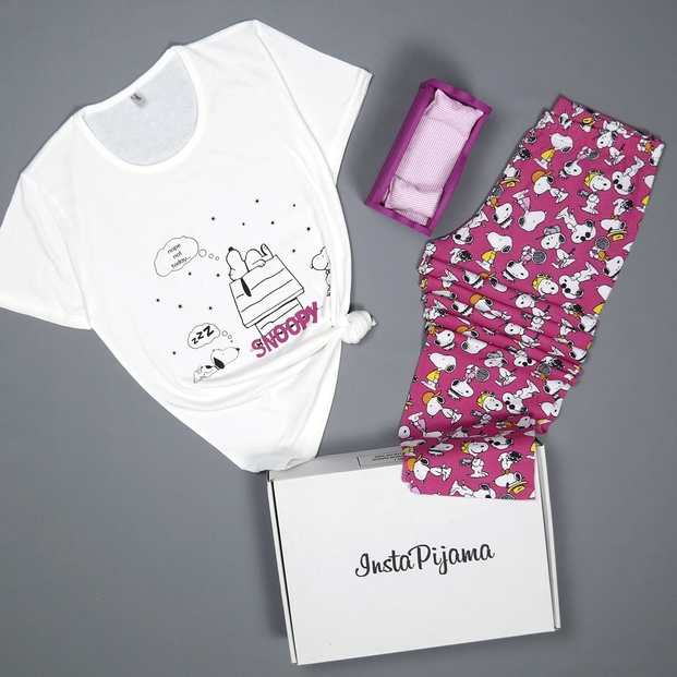 Fuşya Snoopy Desenli Kısa Kollu Pijama Takımı - 2