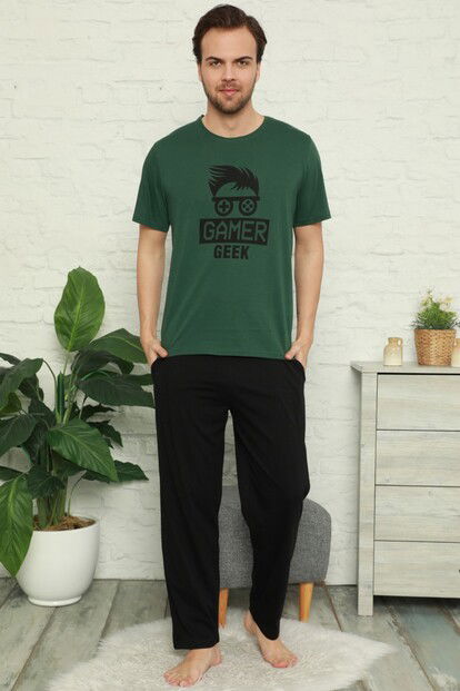 Gamer Geek Baskılı Kısa Kollu Erkek Pijama Takımı - 1