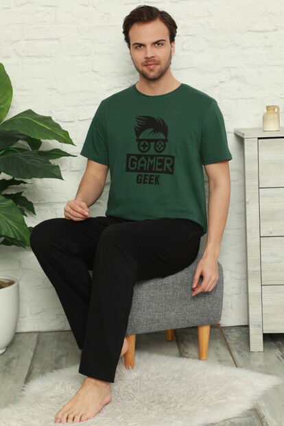 Gamer Geek Baskılı Kısa Kollu Erkek Pijama Takımı - 2