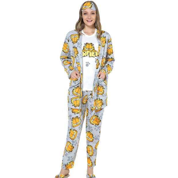 Garfield Desenli Sabahlıklı Pijama Takımı - 1