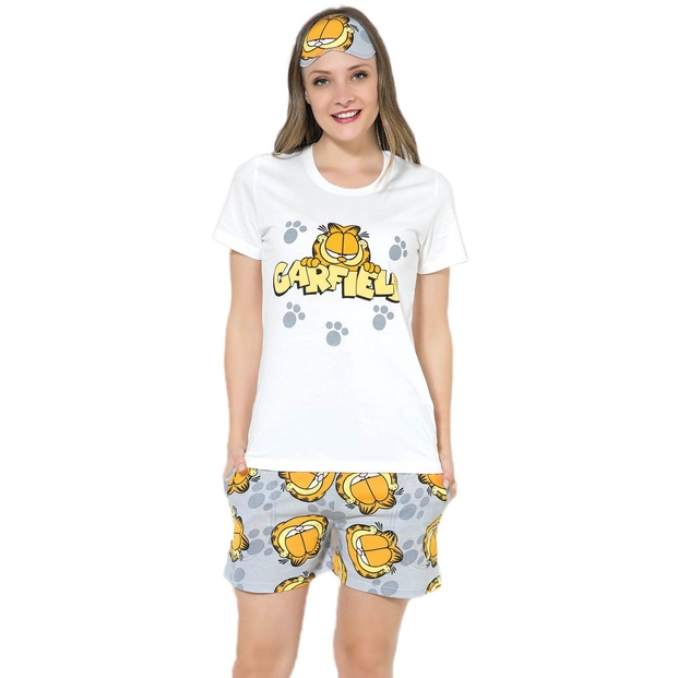 Garfield Desenli Şortlu Bayan Pijama Takımı - 1