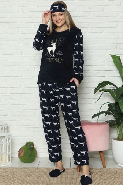 Geyik Desenli Kadın Peluş Pijama Takımı - 2