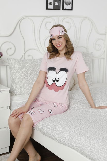 Göz Desenli Kaprili Kadın Pijama Takımı - 2