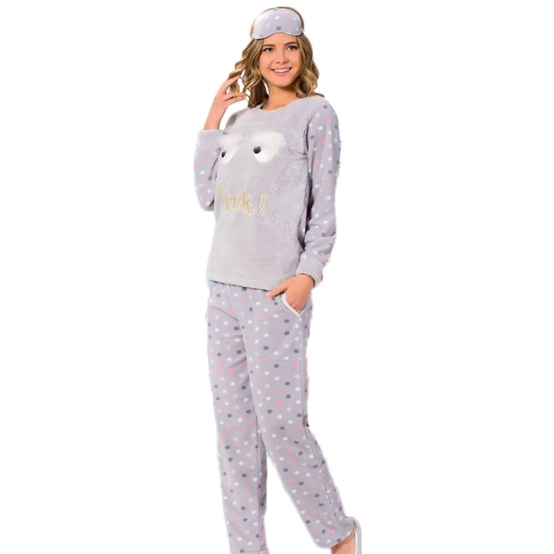 Göz Desenli Peluş Pijama Takımı - 1