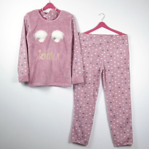 Göz Desenli Peluş Pijama Takımı - 2
