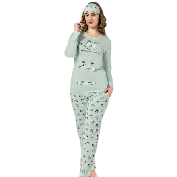 Göz Desenli Uzun Kollu Bayan Pijama Takımı - 1
