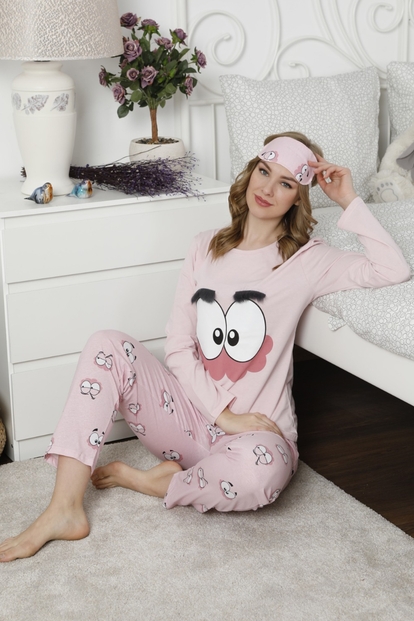 Göz Desenli Uzun Kollu Kadın Pijama Takımı - 1