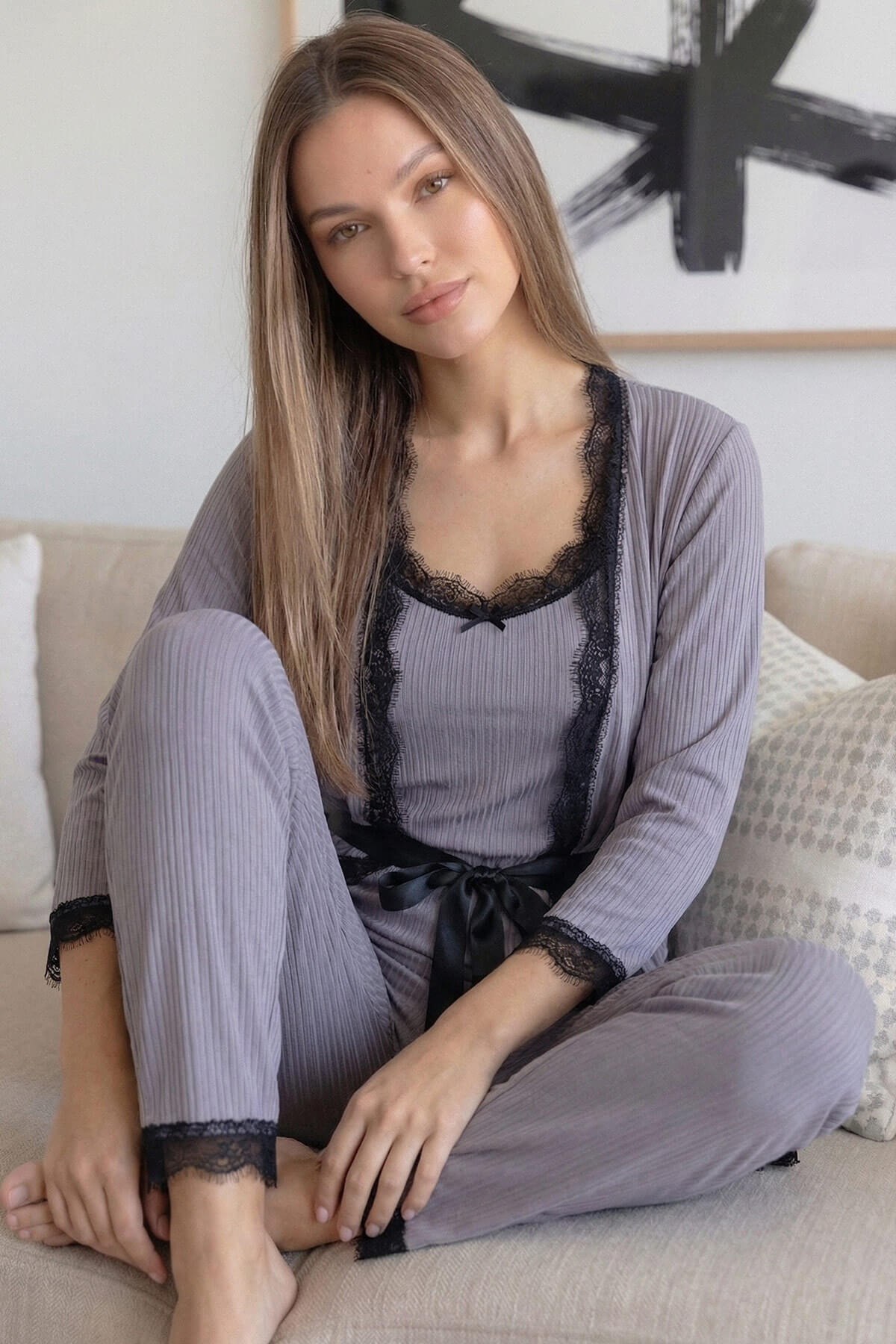 Gray Desenli Sabahlıklı Pegasus Pijama Takımı - Pijamaevi (2)