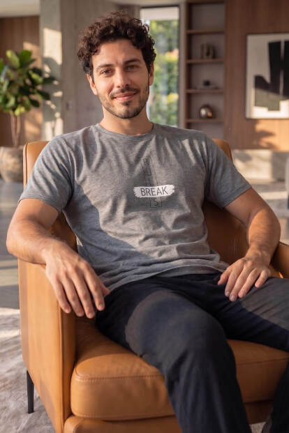 Gri Break Desenli Kısa Kollu Erkek Pijama Takımı - 2