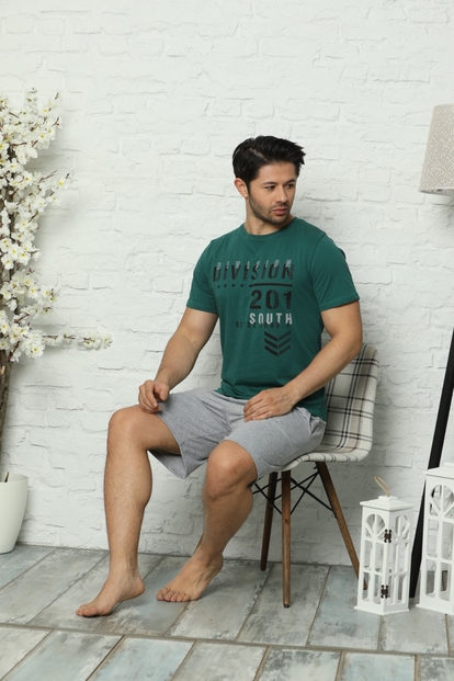 Gri Division Baskılı Şortlu Kısa Kollu Erkek Pijama Takımı - 1