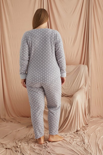 Gri Grace Desenli Büyük Beden Battal Peluş Pijama Takımı - 3