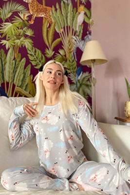 Gri Pecora Baskılı Uzun Kol Kadın Pijama Takımı - 2