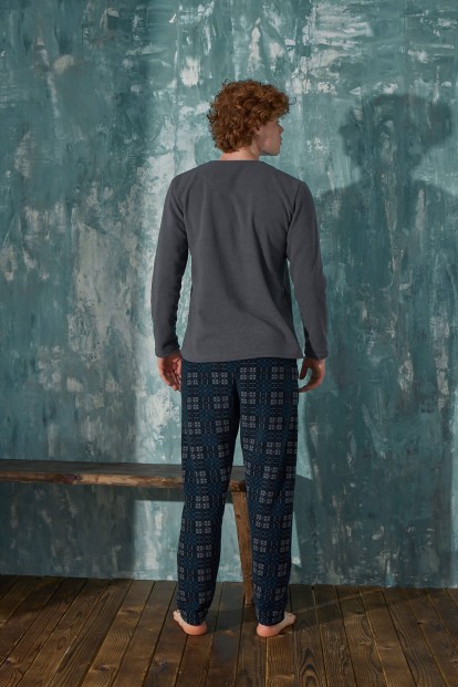 Gri Revolution Desenli Polar Erkek Pijama Takımı - 5