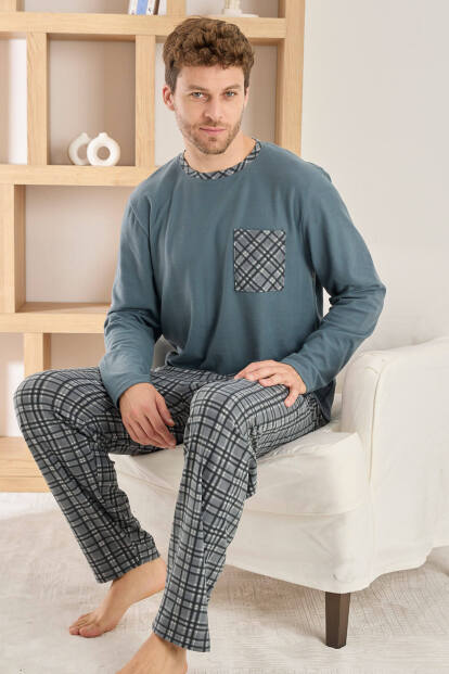 Gri Siyah Ekose Desenli Elegant Erkek Pijama Takımı 
