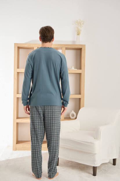 Gri Siyah Ekose Desenli Elegant Erkek Pijama Takımı - 3