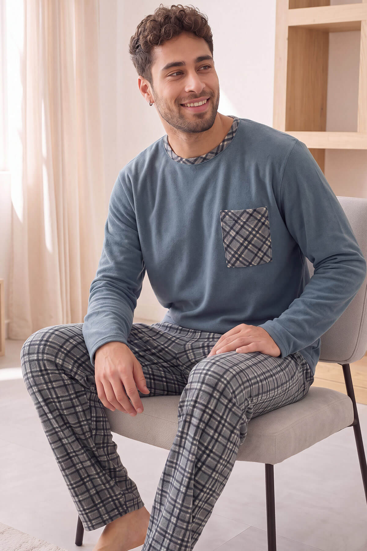 Gri Siyah Ekose Desenli Elegant Erkek Pijama Takımı - Pijamaevi (1)