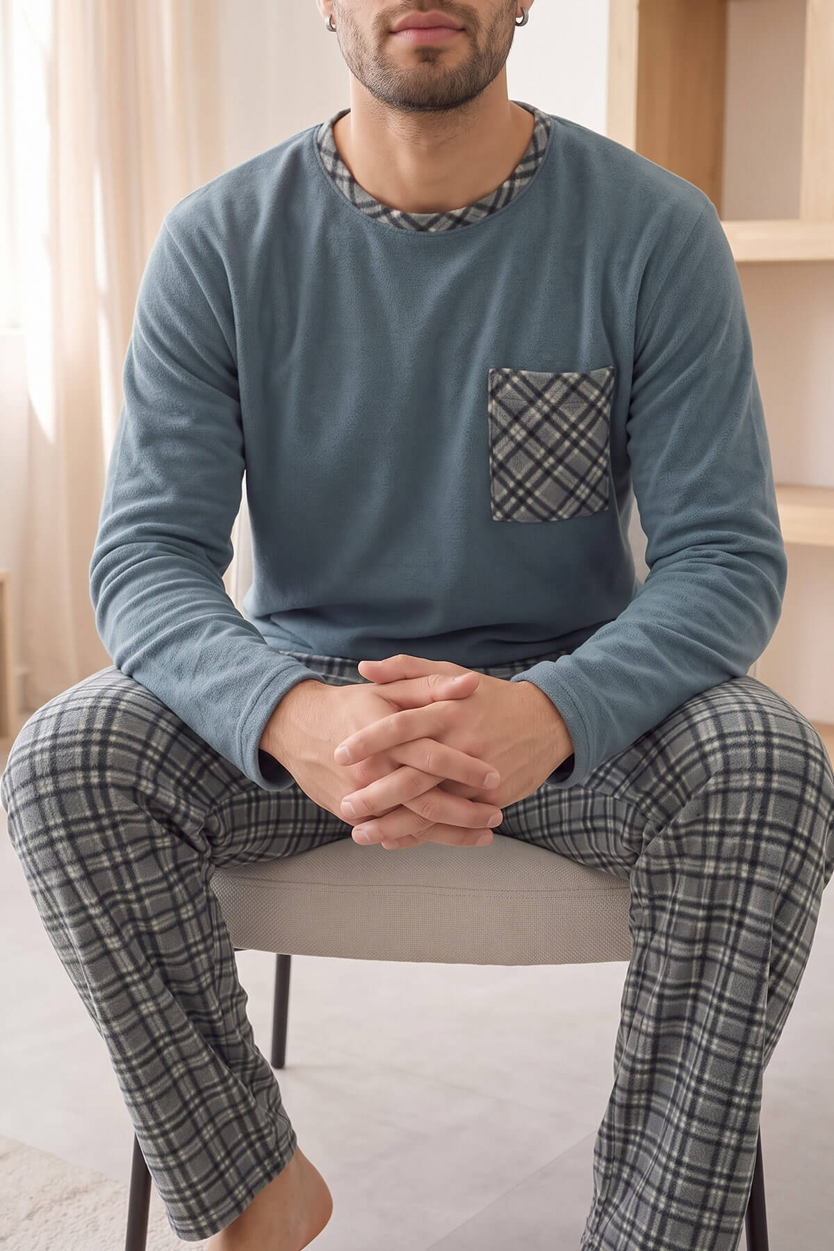 Gri Siyah Ekose Desenli Elegant Erkek Pijama Takımı - Pijamaevi (3)