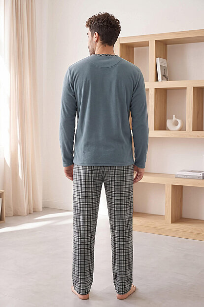 Gri Siyah Ekose Desenli Elegant Erkek Pijama Takımı - 6
