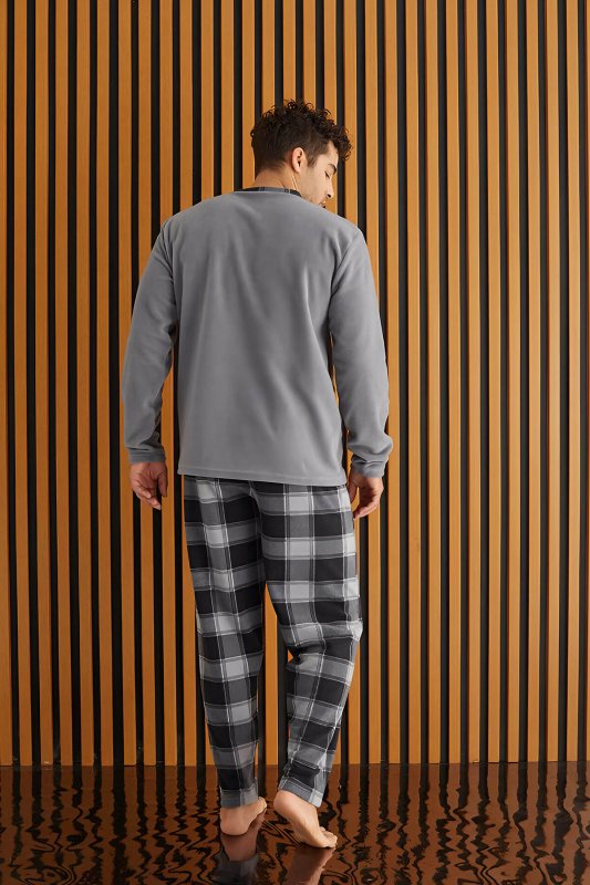 Gri Siyah Ekose Desenli Polar Erkek Pijama Takımı - Pijamaevi (2)