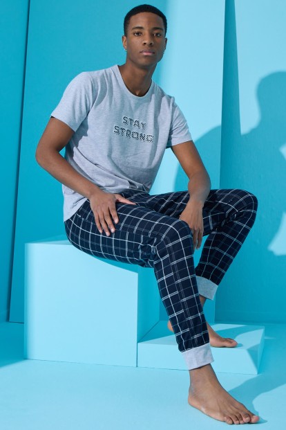 Gri Strong Baskılı Kısa Kollu Erkek Pijama Takımı - 2