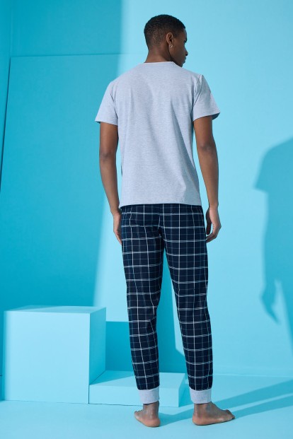 Gri Strong Baskılı Kısa Kollu Erkek Pijama Takımı - 4