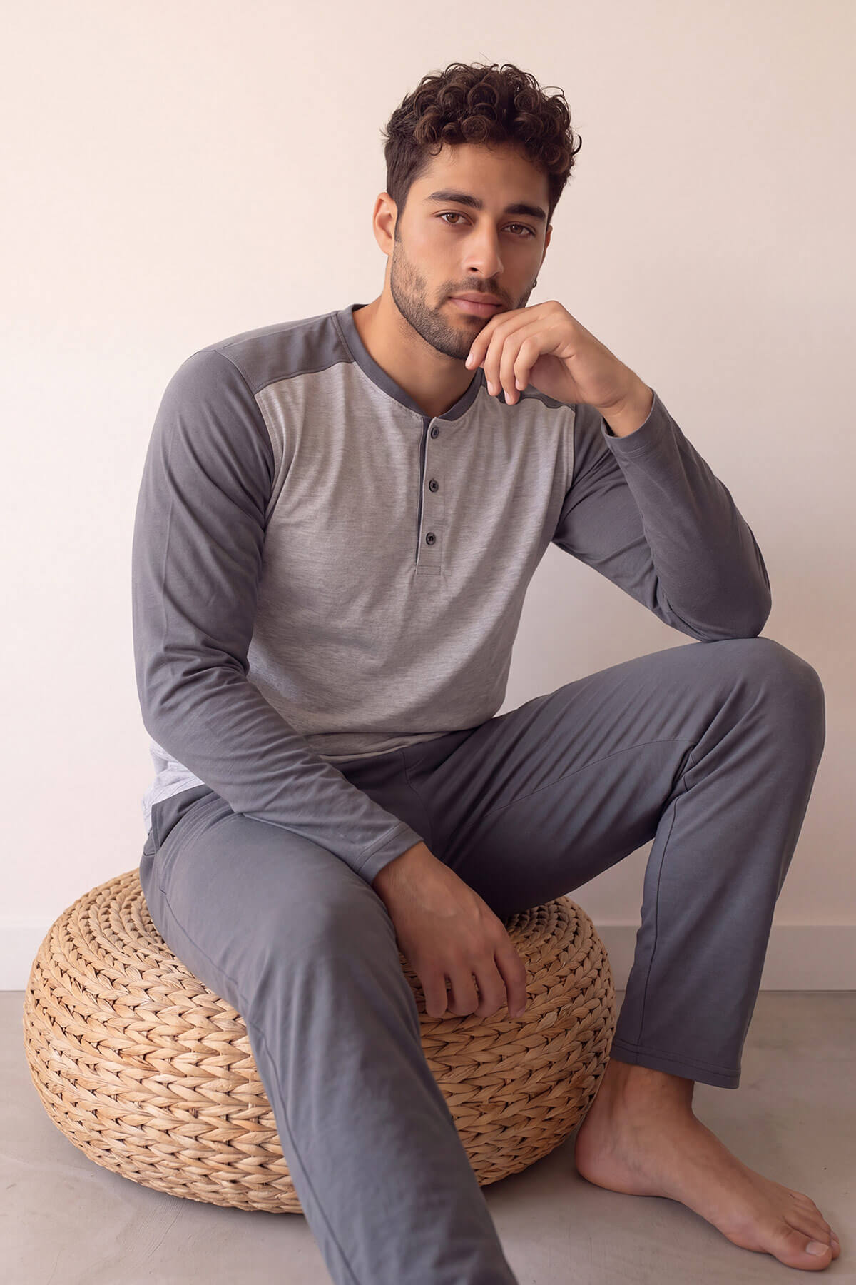 Gri Stylish Erkek Uzun Kol Pijama Takımı - Pijamaevi (2)