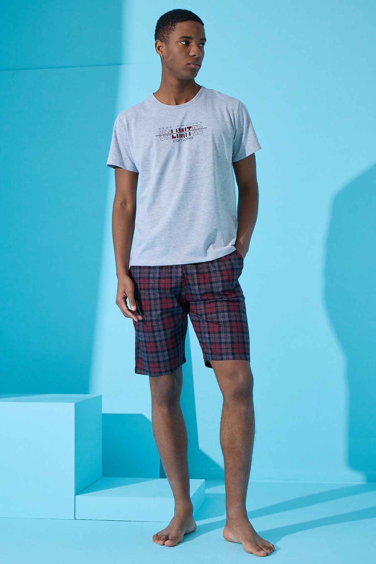 Gri Unlimited Baskılı Şortlu Erkek Pijama Takımı - Pijamaevi (3)