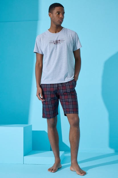 Gri Unlimited Baskılı Şortlu Erkek Pijama Takımı - 4