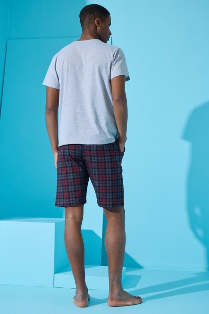 Gri Unlimited Baskılı Şortlu Erkek Pijama Takımı - 5