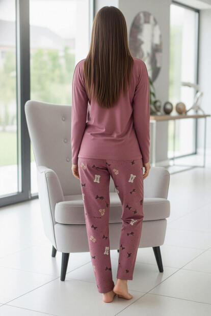 Gül Kurusu Cute Pattern Desenli Uzun Kollu Bambu Örme Kadın Pijama Takımı - 6