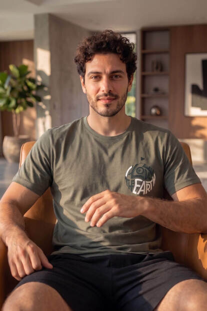 Haki Earth Desenli Kısa Kollu Şortlu Erkek Pijama Takımı - 3