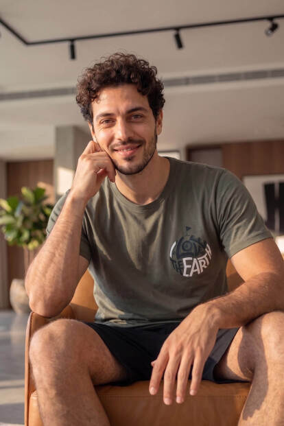 Haki Earth Desenli Kısa Kollu Şortlu Erkek Pijama Takımı - 4