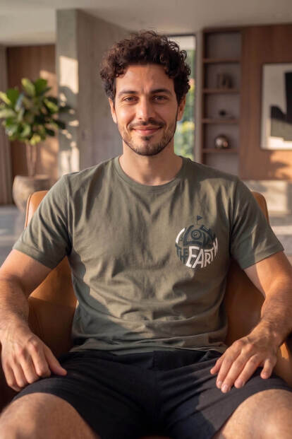 Haki Earth Desenli Kısa Kollu Şortlu Erkek Pijama Takımı - 5