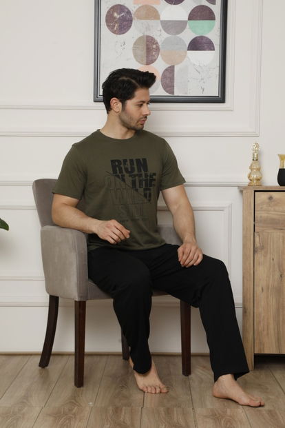 Haki Wild Baskılı Kısa Kollu Erkek Pijama Takımı - 2
