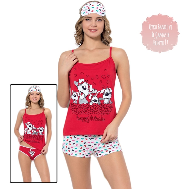 Happy Friends Desenli Şortlu Yazlık Bayan Pijama Takımı - 1