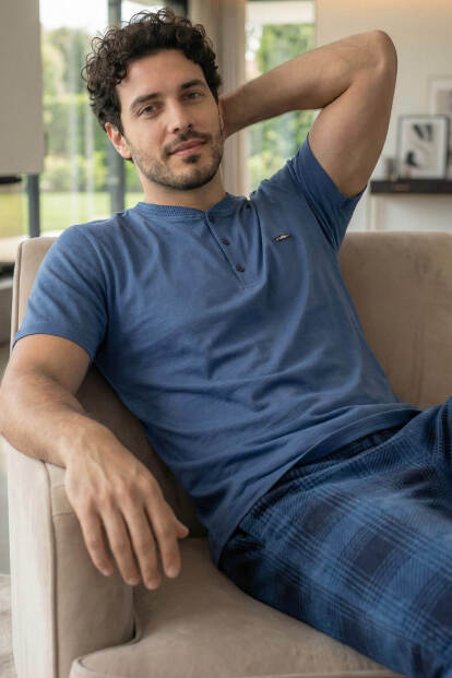 Heritage Blue Patlı Kısa Kollu Cotton Erkek Pijama Takımı 