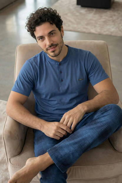 Heritage Blue Patlı Kısa Kollu Cotton Erkek Pijama Takımı - 3