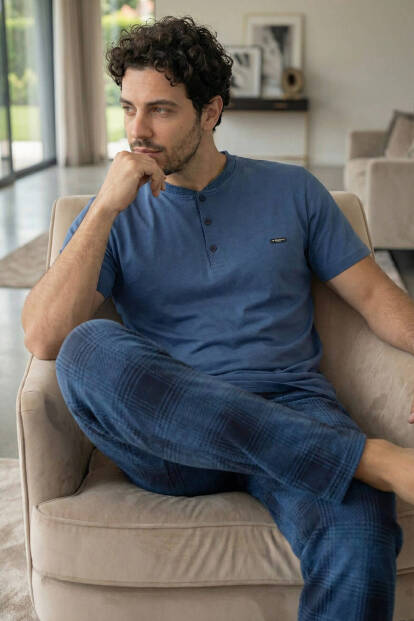 Heritage Blue Patlı Kısa Kollu Cotton Erkek Pijama Takımı - 5