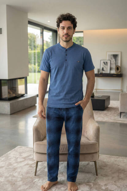 Heritage Blue Patlı Kısa Kollu Cotton Erkek Pijama Takımı - 7