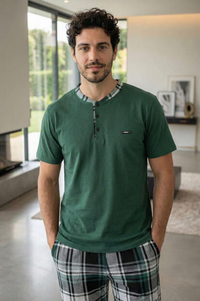 Heritage Forest Patlı Kısa Kollu Cotton Erkek Pijama Takımı - 5