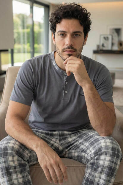 Heritage Graphite Patlı Kısa Kollu Cotton Erkek Pijama Takımı 