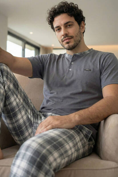 Heritage Graphite Patlı Kısa Kollu Cotton Erkek Pijama Takımı - 2