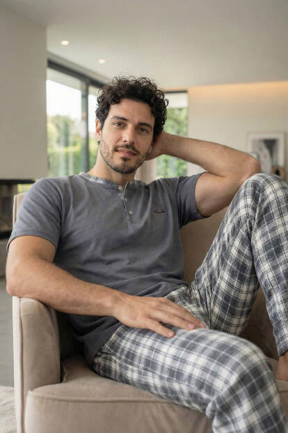 Heritage Graphite Patlı Kısa Kollu Cotton Erkek Pijama Takımı - 3